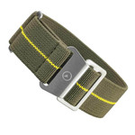 Green Elastic Woven Nylon Strap with Yellow Stripe, Brushed Finish Steel Clasp #EWB-13-SS