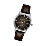 Seiko Presage Automatic Dress Watch with Gradated Gray/Brown Dial and Rose Gold Markers #SRPJ17 tilt