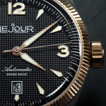 Le Jour Brooklyn Swiss Automatic Two-Tone Rose Gold Dress watch with Black Hobnail Dial #LJ-BR-006 dial