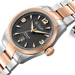 Le Jour Brooklyn Swiss Automatic Two-Tone Rose Gold Dress watch with Black Hobnail Dial #LJ-BR-006 lifestyle