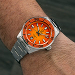 Islander Northport "Fireball" Hi-Beat Automatic Dive Watch with Sunset Orange Dial #ISL-196 wrist