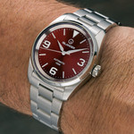 Islander Manhasset 36mm Automatic Watch with Sunburst Maroon Dial #ISL-216 wrist