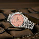 Islander Upper Brookville Hi-Beat Automatic Dress watch with Coral Linen Dial #ISL-184 lifestyle
