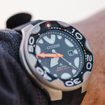 Citizen Eco-Drive Promaster Dive Watch "Orca" with Black Dial and Rubber Strap #BN0230-04E lifestyle