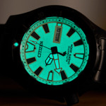 Citizen Automatic Promaster Dive Watch with Fully Lumed Dial and PVD Case and Bracelet #NY0155-58X lume