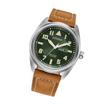 Citizen Eco-Drive Garrison Titanium Watch with Green Dial and Leather Strap #BM8560-02X tilt