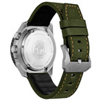 Citizen Eco-Drive Nighthawk with Black Dial and Green Leather Strap #BJ7138-04E back