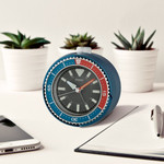 Seiko Mai Modern Rotating Bezel Alarm Clock in Metallic Blue and Red #QHE207LLH