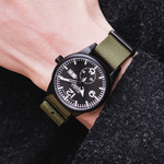 Techne Harrier Aviator Quartz Watch with 41mm Black Aluminum Case #386.122