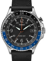 Timex 43mm Allied Three GMT Quartz Watch with Black Dial and INDIGLO Night-Light #TW2R43600VQ