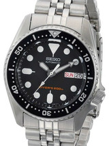 Seiko Black Automatic Dive Watch with Stainless Steel Bracelet #SKX013K2