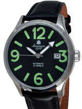 Aeromatic 1912 Retro Styled 24-Jewel Automatic Watch with Black Leather Strap #A1435A