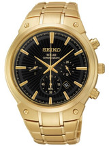 Seiko Goldtone Solar Chronograph with 60-Minute Stopwatch and 24-Hour Sub-Dial #SSC320