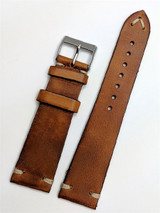 Toscana Vintage Style Cognac Italian Leather Strap with Minimal Stitching #GR-069VI14