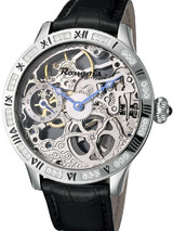 Limited Edition Rougois skeleton watch Steel with Crystals on the bezel #2270M-S-1S