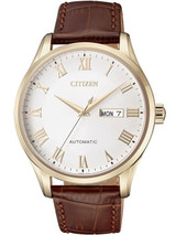 Citizen Automatic White Dial Watch with Brown Leather Strap #NH8363-14A