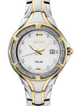 Seiko Women's Solar Dress Watch with 28 Diamonds and Mother of Pearl Dial #SUT372