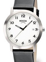 Boccia Mens Silver Quartz Watch with 38mm Titanium Case and Leather Strap #3544-01