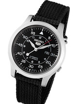 Scratch and Dent - Seiko 5 Military Black Dial Automatic Watch with Black Canvas Strap #SNK809K2