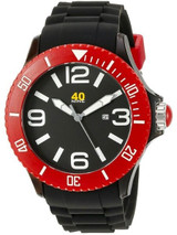 40Nine Black Plastic 41.5mm Case with Black Silicone Rubber Strap #40NINE03-BLACK-RED