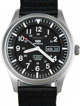 Scratch and Dent - Seiko Military Black Dial Automatic Watch with 42mm Case, Black Canvas Strap #SNZG15K1 4