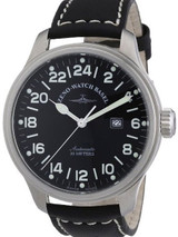 Zeno Mens XL 24-hour Pilot Watch with Black Dial, Black Leather Strap and Swiss Automatic Movement #8563-24-a1