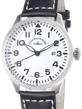 Zeno Mens Navigator Watch with White Dial, Black Leather Strap and Swiss Quartz Movement #6569-515Q-I2