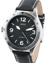 Aristo 7H72 Black Dial Swiss ETA Automatic Aviator Watch with Left Crown
