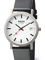 Boccia Mens Silver Quartz Watch with 38mm Titanium Case and Leather Strap #3538-01