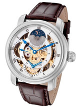 Rougois Dual Time Zone Skeleton Hand Winding Watch with Day/Night Dial RG305GS-BR