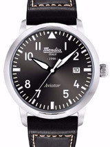 Mondia 1946 Aviator Dial Watch with Black Leather Strap #MI-780-SS-03BK-CP