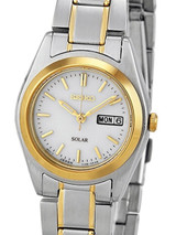 Seiko Two-Tone Women's Solar Dress Watch with White Dial, Goltone Hands and Markers #SUT108