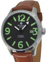 Aeromatic 1912 Retro Styled 24-Jewel Automatic Watch with Brown Leather Strap #A1435B