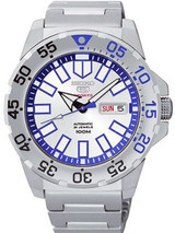 Scratch and Dent - Seiko 43mm Sports 5 Automatic 24-Jewel Watch with Silver Dial and Blue Accents #SRP481K1 1