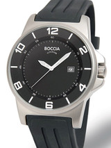 Boccia Mens Black Dial Quartz Sport Watch with 45mm Titanium Case and Rubber Strap #3535-01