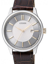 Citizen Quartz Dress Watch with White-Silver Dial and Leather Strap #BI1054-04A