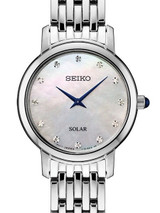 Seiko Solar Dress Watch with with Diamond Hour Markers, Mother of Pearl Dial #SUP397