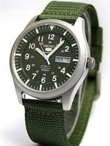 Scratch and Dent - Seiko Military Dark Green Dial Automatic Watch with 42mm Case, Green Canvas Strap #SNZG09K1 1