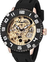 Rougois Goldtone Skeleton Automatic (self-winding) Watch with Black Bezel 3285M-RGB-2