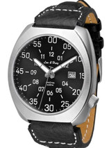 Lew and Huey Classic Flieger-Style, Automatic Pilot Watch with High Quality Leather Strap #Spectre-3Q-Black