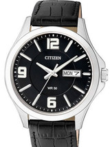 Citizen Quartz Casual Watch with Black Aviator-Style Dial and Leather Strap #BF2001-04E