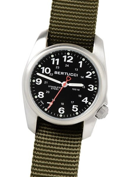 Bertucci A1S Black Dial Stainless Steel Watch with Olive Nylon
