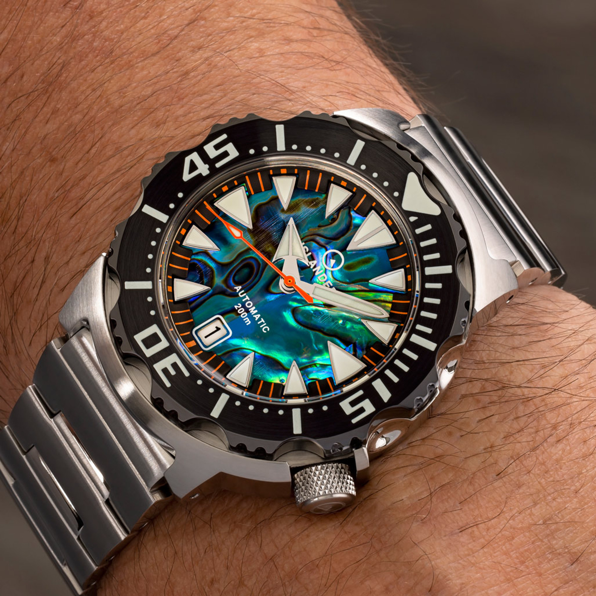 Islander Abalone Dial Automatic Dive Watch with DLC Bezel ISL141