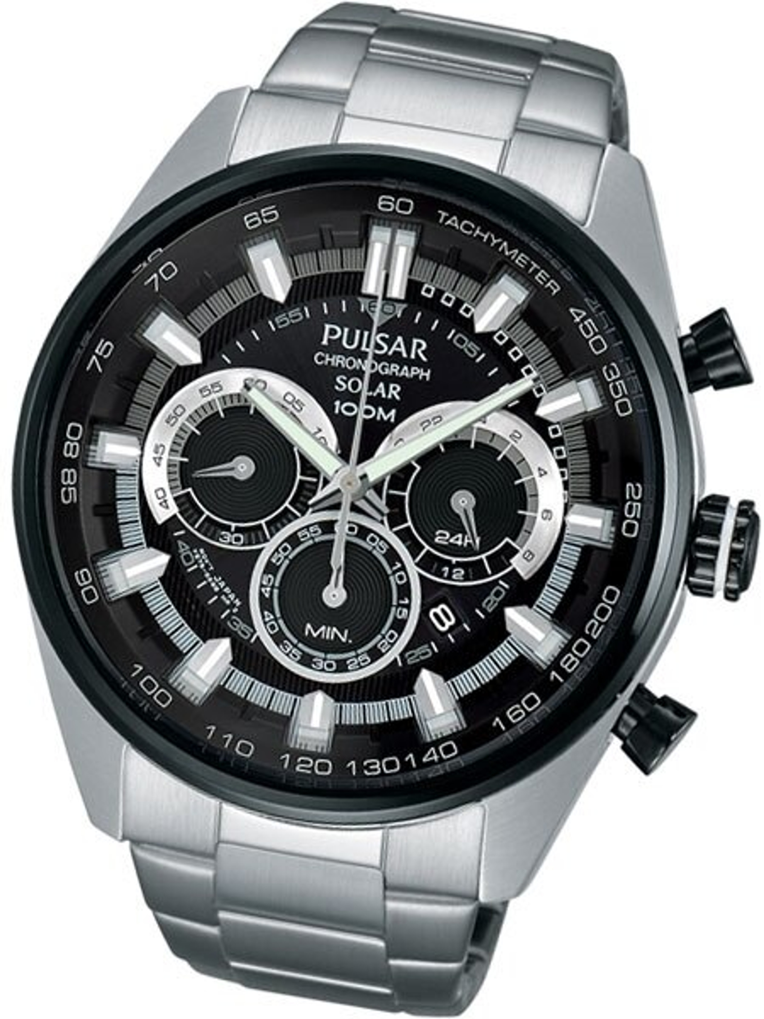 Pulsar Solar Powered Quartz Chronograph Watch with 46mm stainless steel