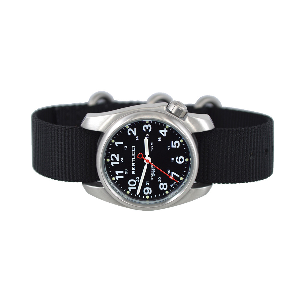 Bertucci A1S Black Dial Stainless Steel Watch with Black Nylon