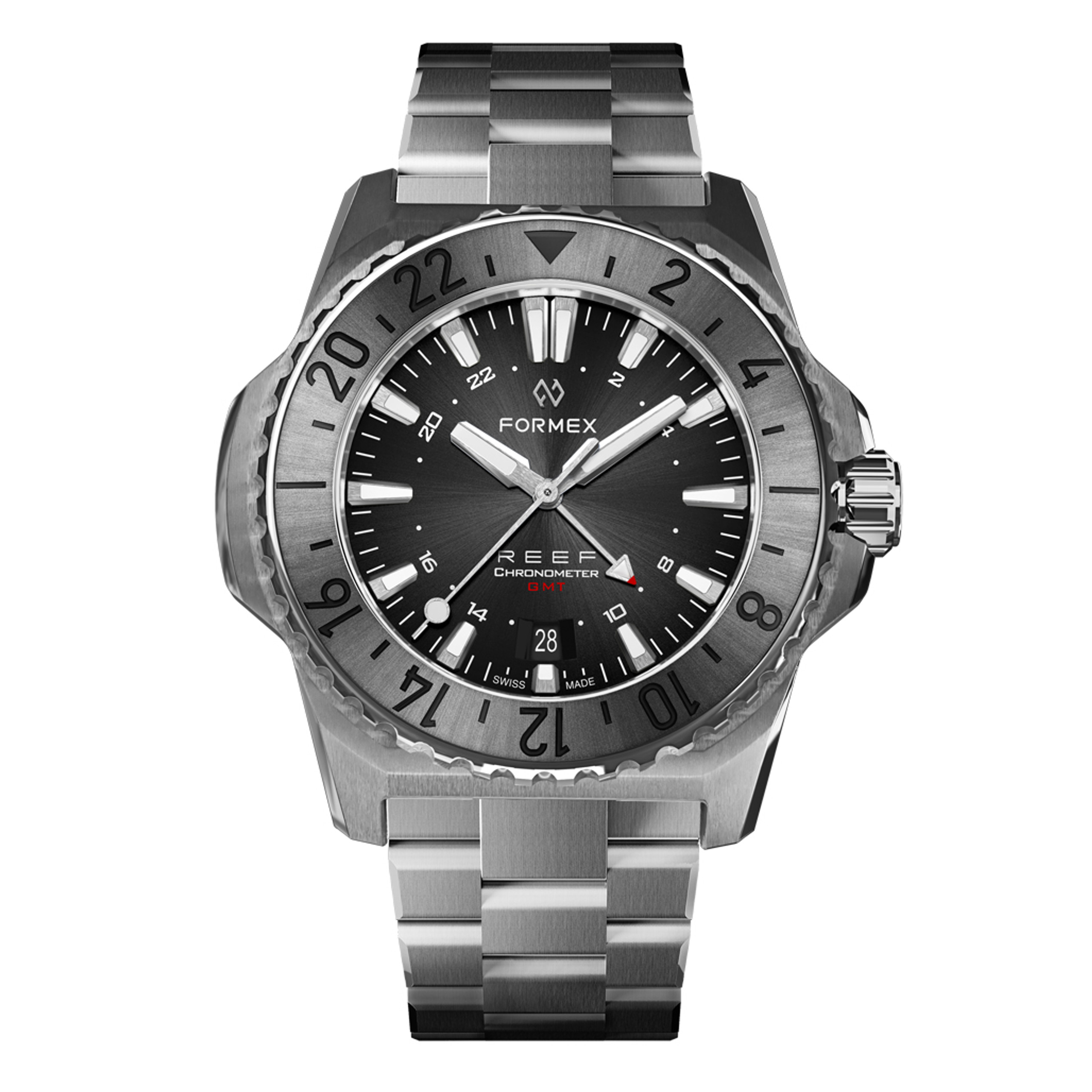 Formex REEF GMT Chronometer Dive Watch with Black Dial and Silver Bezel
