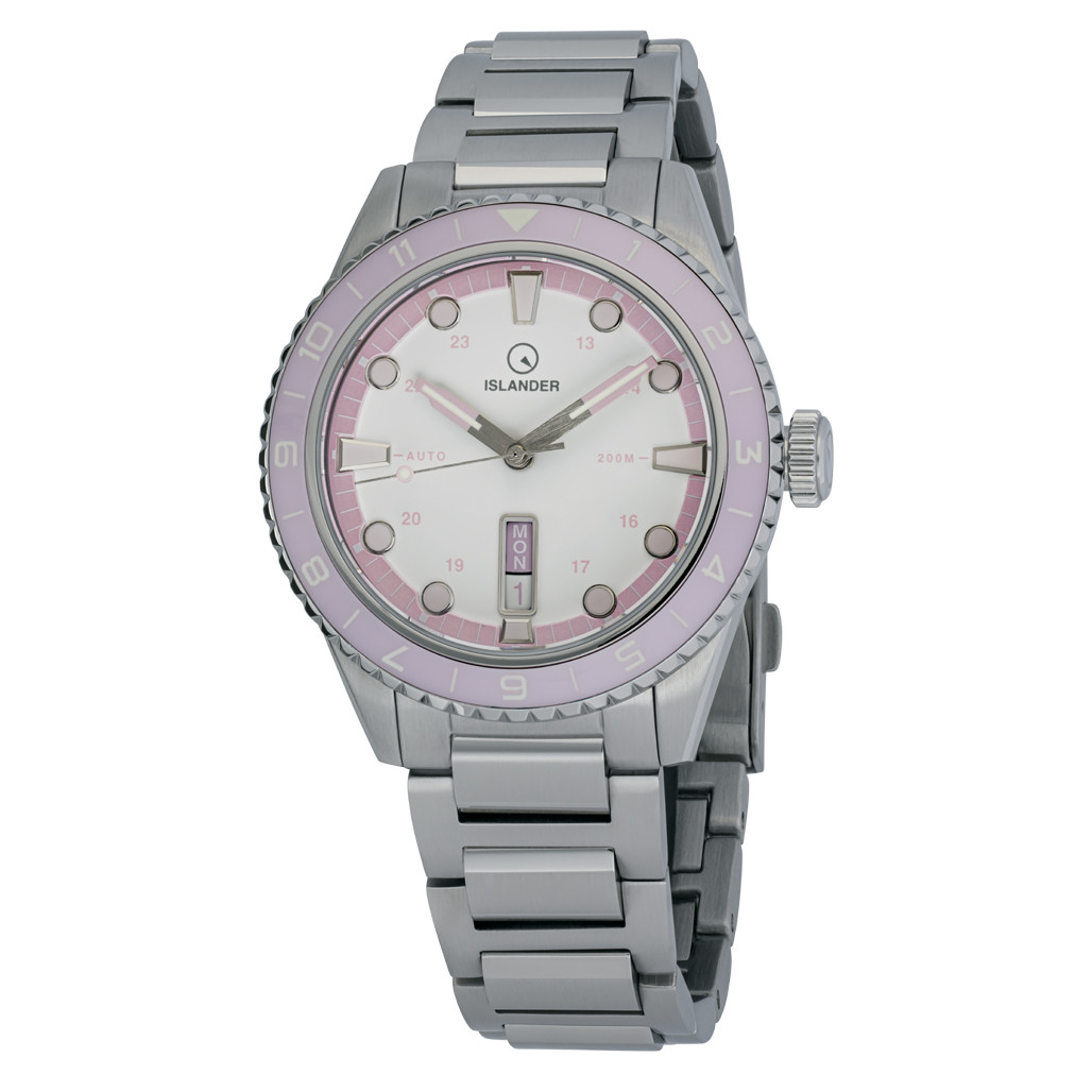 Islander Greenport 39mm Dive Watch with White Dial and Pink Accents # ...