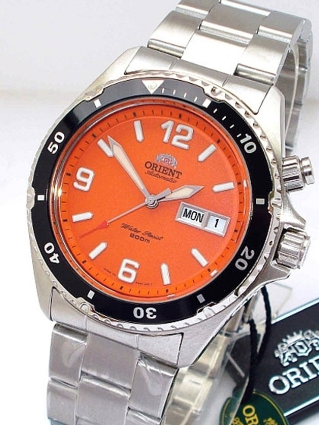 Orient Orange Dial Mako Automatic Dive Watch on a Bracelet #CEM65001M