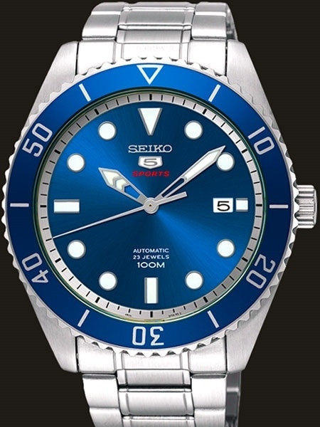 Seiko 5 Sports Automatic 23-Jewel Watch with Blue Dial and luminous hands  and markers #SRPPB89K1
