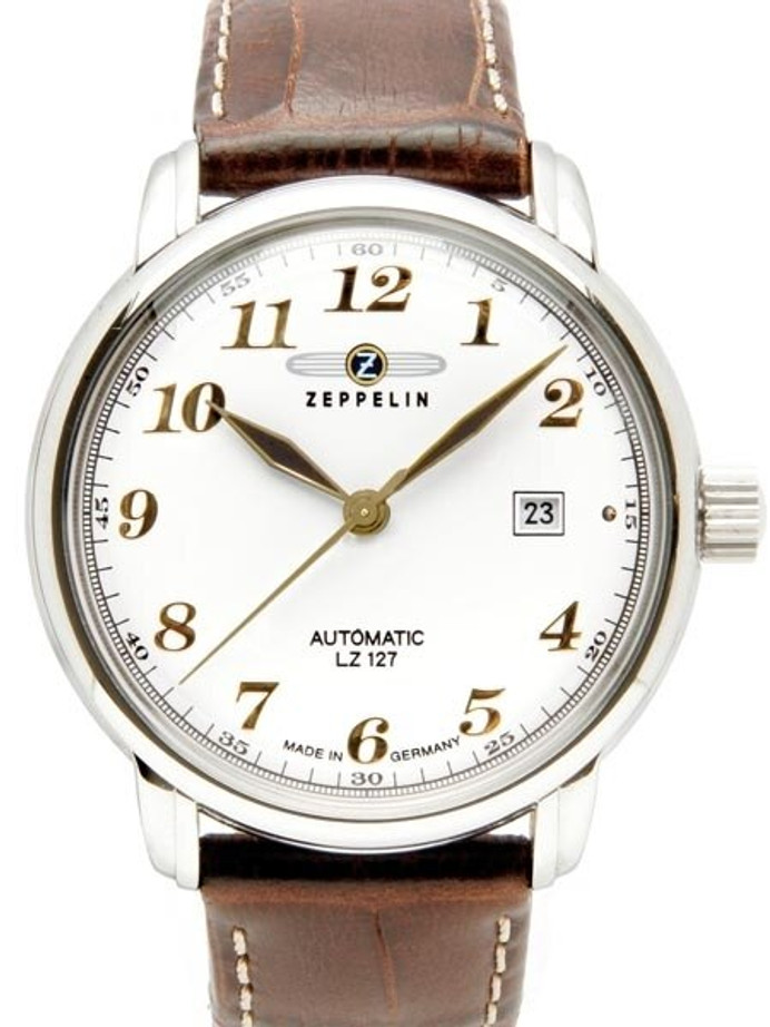 Graf Zeppelin Automatic, Date Watch with Gold Tone Applied Numbers #7656-1